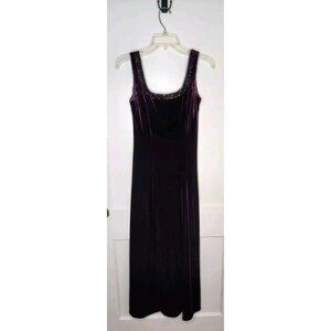 J.R. Nites by Caliendo Purple Velvet Maxi Dress Square Beaded Neck Evening Sz 6